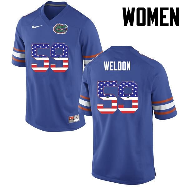 Women's NCAA Florida Gators Danny Weldon #59 Stitched Authentic USA Flag Fashion Nike Blue College Football Jersey BGV2165CZ